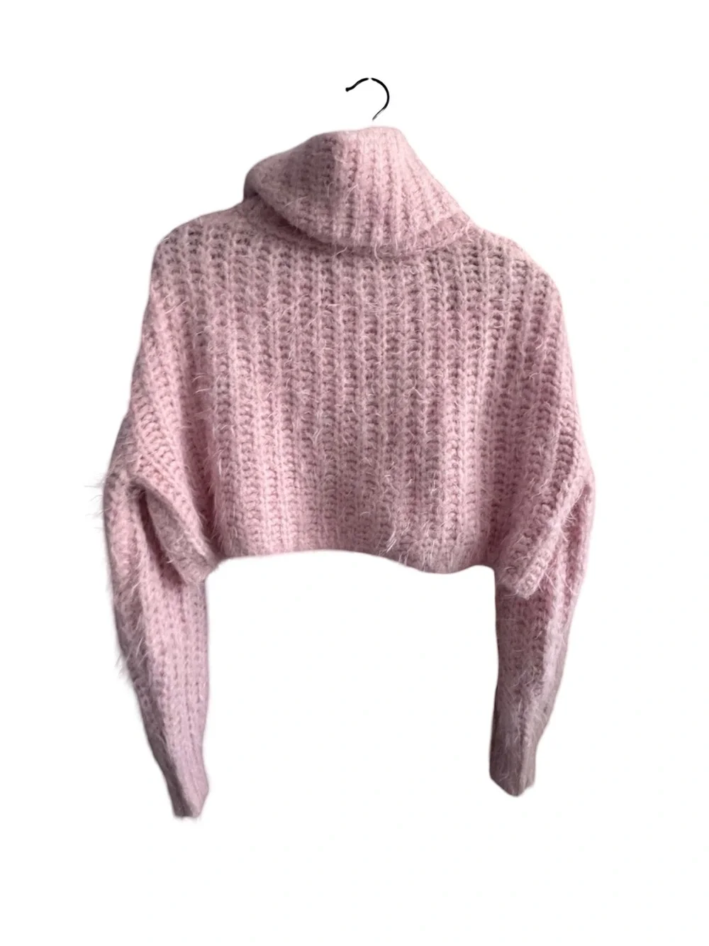 Free People balletcore Pink Fuzzy Cropped Turtleneck Sweater Sz M Soft Girl - Picture 3 of 6